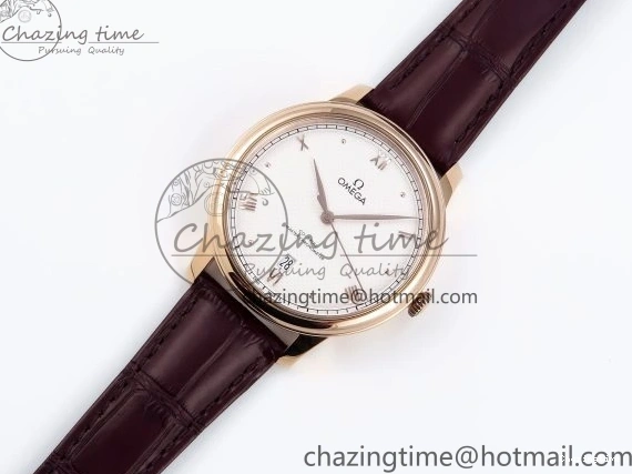 0219 Modern De Ville Date RG MKF 1:1 Best Edition White Textured Dial Roman Marker on Brown Leather Strap A 7752